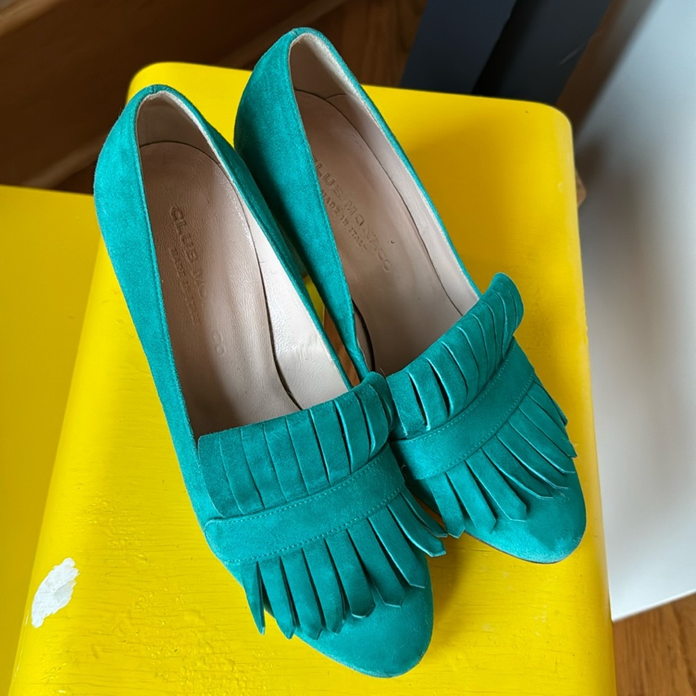 Club Monaco emerald green block heels